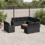 Set canapele de grădină, 12 piese, cu perne, negru, poliratan GartenMobel Dekor