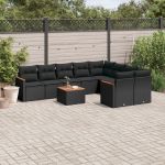 Set canapele de grădină cu perne, 10 piese, negru, poliratan GartenMobel Dekor