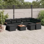 Set canapele de grădină cu perne, 10 piese, negru, poliratan GartenMobel Dekor