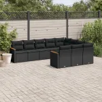 Set canapele de grădină cu perne, 10 piese, negru, poliratan GartenMobel Dekor