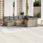 Set canapele de grădină cu perne, 11 piese, bej, poliratan GartenMobel Dekor