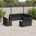 Set canapele de grădină cu perne, 11 piese, negru, poliratan GartenMobel Dekor