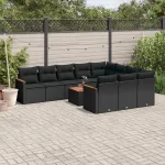 Set canapele de grădină cu perne, 11 piese, negru, poliratan GartenMobel Dekor