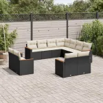 Set canapele de grădină cu perne, 11 piese, negru, poliratan GartenMobel Dekor