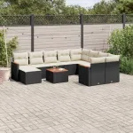 Set canapele de grădină cu perne, 11 piese, negru, poliratan GartenMobel Dekor