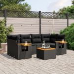 Set canapele de grădină cu perne, 7 piese, negru, poliratan GartenMobel Dekor