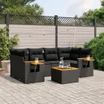 Set canapele de grădină cu perne, 7 piese, negru, poliratan GartenMobel Dekor