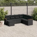 Set canapele de grădină cu perne, 7 piese, negru, poliratan GartenMobel Dekor