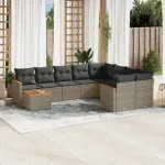 Set mobilier de grădină cu perne, 10 piese, gri, poliratan GartenMobel Dekor