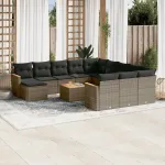 Set mobilier de grădină cu perne, 13 piese, gri, poliratan GartenMobel Dekor
