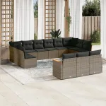Set mobilier de grădină cu perne, 13 piese, gri, poliratan GartenMobel Dekor