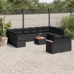 Set mobilier de grădină cu perne, 13 piese, negru, poliratan GartenMobel Dekor
