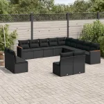 Set mobilier de grădină cu perne, 13 piese, negru, poliratan GartenMobel Dekor