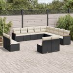 Set mobilier de grădină cu perne, 13 piese, negru, poliratan GartenMobel Dekor
