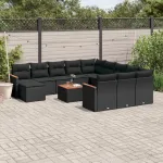 Set mobilier de grădină cu perne, 13 piese, negru, poliratan GartenMobel Dekor