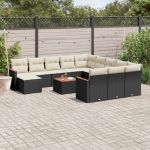 Set mobilier de grădină cu perne, 13 piese, negru, poliratan GartenMobel Dekor
