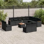 Set mobilier de grădină cu perne, 13 piese, negru, poliratan GartenMobel Dekor