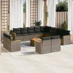 Set mobilier de grădină cu perne, 14 piese, gri, poliratan GartenMobel Dekor