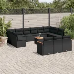 Set mobilier de grădină cu perne, 14 piese, negru, poliratan GartenMobel Dekor
