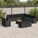Set mobilier de grădină cu perne, 14 piese, negru, poliratan GartenMobel Dekor