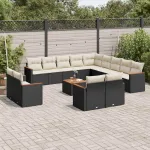 Set mobilier de grădină cu perne, 14 piese, negru, poliratan GartenMobel Dekor