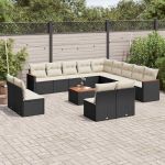 Set mobilier de grădină cu perne, 14 piese, negru, poliratan GartenMobel Dekor