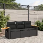 Set mobilier de grădină cu perne, 3 piese, negru, poliratan GartenMobel Dekor