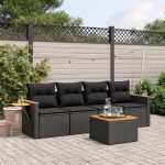 Set mobilier de grădină cu perne, 5 piese, negru, poliratan GartenMobel Dekor