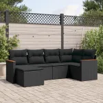 Set mobilier de grădină cu perne, 6 piese, negru, poliratan GartenMobel Dekor