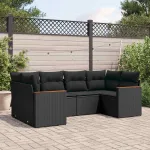 Set mobilier de grădină cu perne, 6 piese, negru, poliratan GartenMobel Dekor