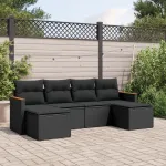 Set mobilier de grădină cu perne, 6 piese, negru, poliratan GartenMobel Dekor