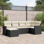 Set mobilier de grădină cu perne, 6 piese, negru, poliratan GartenMobel Dekor