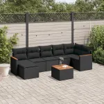 Set mobilier de grădină cu perne, 8 piese, negru, poliratan GartenMobel Dekor