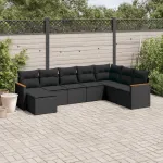 Set mobilier de grădină cu perne, 8 piese, negru, poliratan GartenMobel Dekor