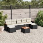 Set mobilier de grădină cu perne, 8 piese, negru, poliratan GartenMobel Dekor