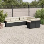 Set mobilier de grădină cu perne, 9 piese, negru, poliratan GartenMobel Dekor