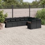 Set mobilier de grădină cu perne, 9 piese, negru, poliratan GartenMobel Dekor
