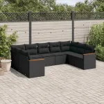 Set mobilier de grădină cu perne, 9 piese, negru, poliratan GartenMobel Dekor