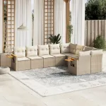 Set canapele de grădină, 9 piese, cu perne, bej, poliratan GartenMobel Dekor