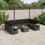 Set canapele de grădină cu perne, 10 piese, negru, poliratan GartenMobel Dekor
