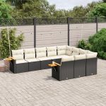 Set canapele de grădină cu perne, 10 piese, negru, poliratan GartenMobel Dekor