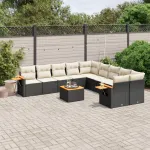 Set canapele de grădină cu perne, 11 piese, negru, poliratan GartenMobel Dekor