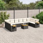 Set canapele de grădină cu perne, 11 piese, negru, poliratan GartenMobel Dekor