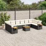 Set canapele de grădină cu perne, 11 piese, negru, poliratan GartenMobel Dekor