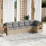 Set canapele de grădină cu perne, 6 piese, bej, poliratan GartenMobel Dekor