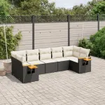 Set canapele de grădină cu perne, 7 piese, negru, poliratan GartenMobel Dekor