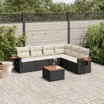 Set canapele de grădină cu perne, 7 piese, negru, poliratan GartenMobel Dekor