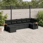 Set canapele de grădină cu perne, 7 piese, negru, poliratan GartenMobel Dekor