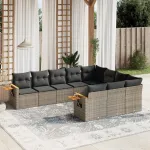 Set mobilier de grădină cu perne, 10 piese, gri, poliratan GartenMobel Dekor