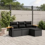 Set mobilier de grădină cu perne, 4 piese, negru, poliratan GartenMobel Dekor